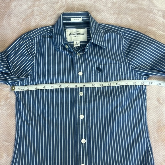 Abercrombie Muscle button Down Blue Striped Embroidered logo sz S - Picture 4 of 7